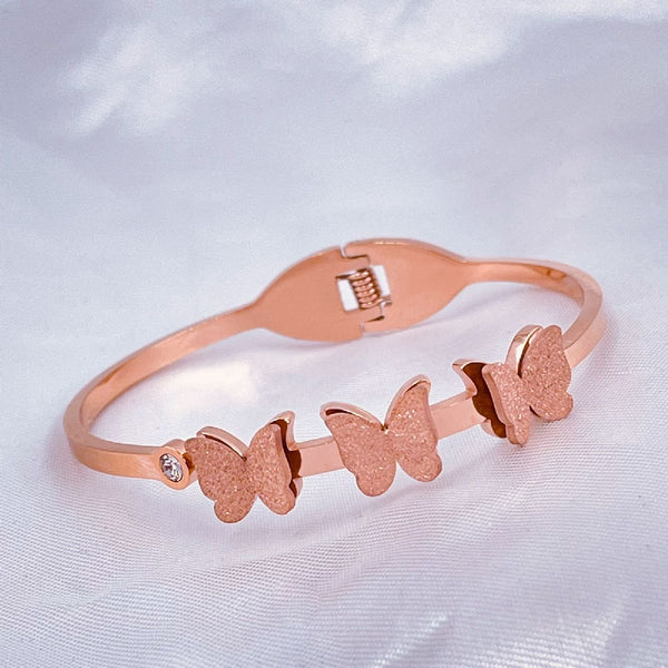 Stainless Steel Rose Gold Cubic Zirconia Butterfly Bangle Kada Bulk Main image