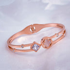 Stainless Steel Rose Gold CZ Clover Flower Bangle Kada Bulk