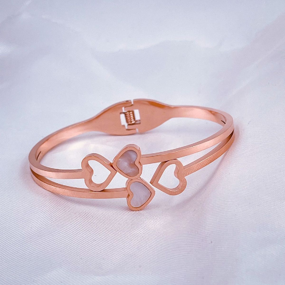 Stainless Steel Rose Gold Mother Of Pearl Heart Bangle Kada Women Main image