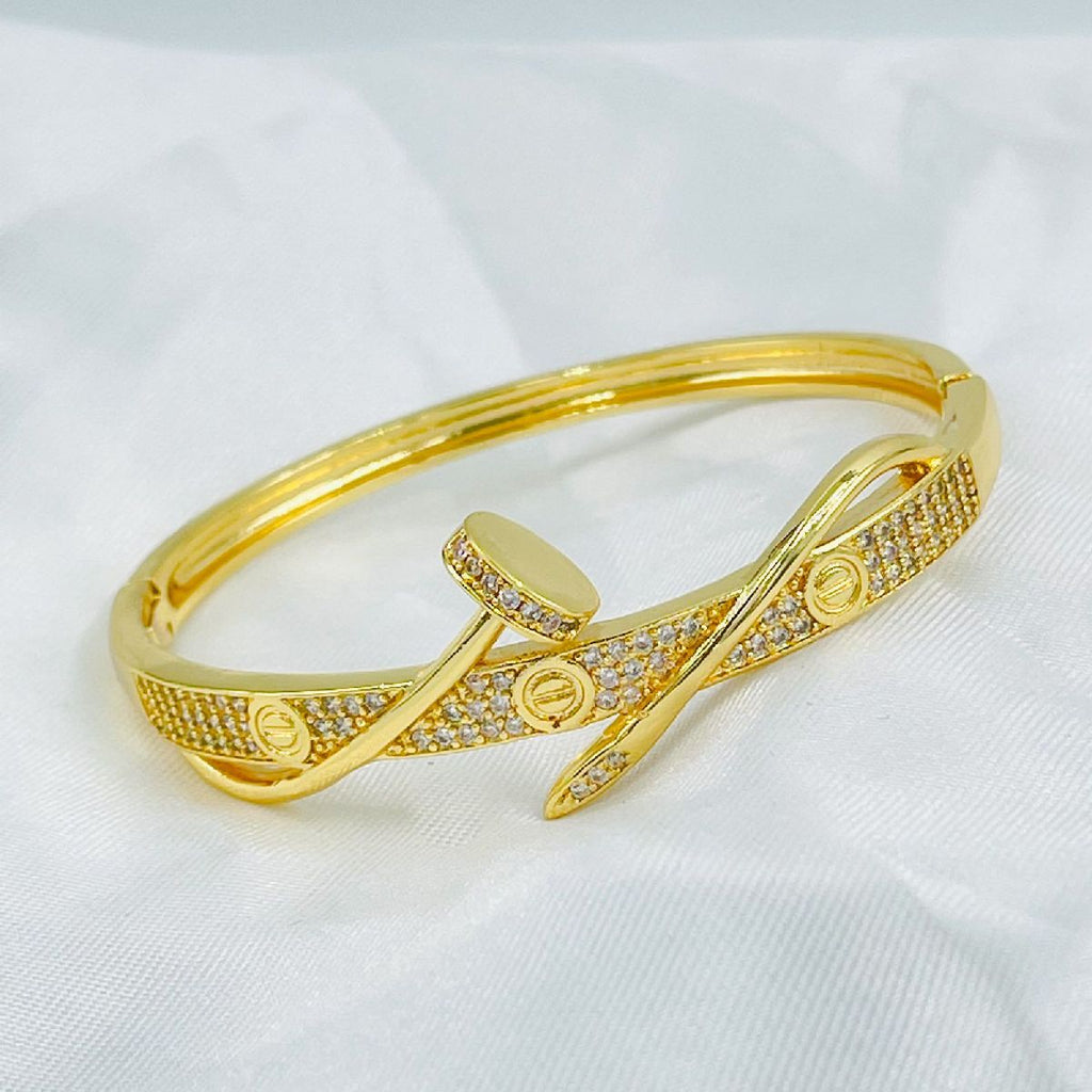 Copper Double Layer Screw Nail CZ 18K Gold Openable Kada Bulk