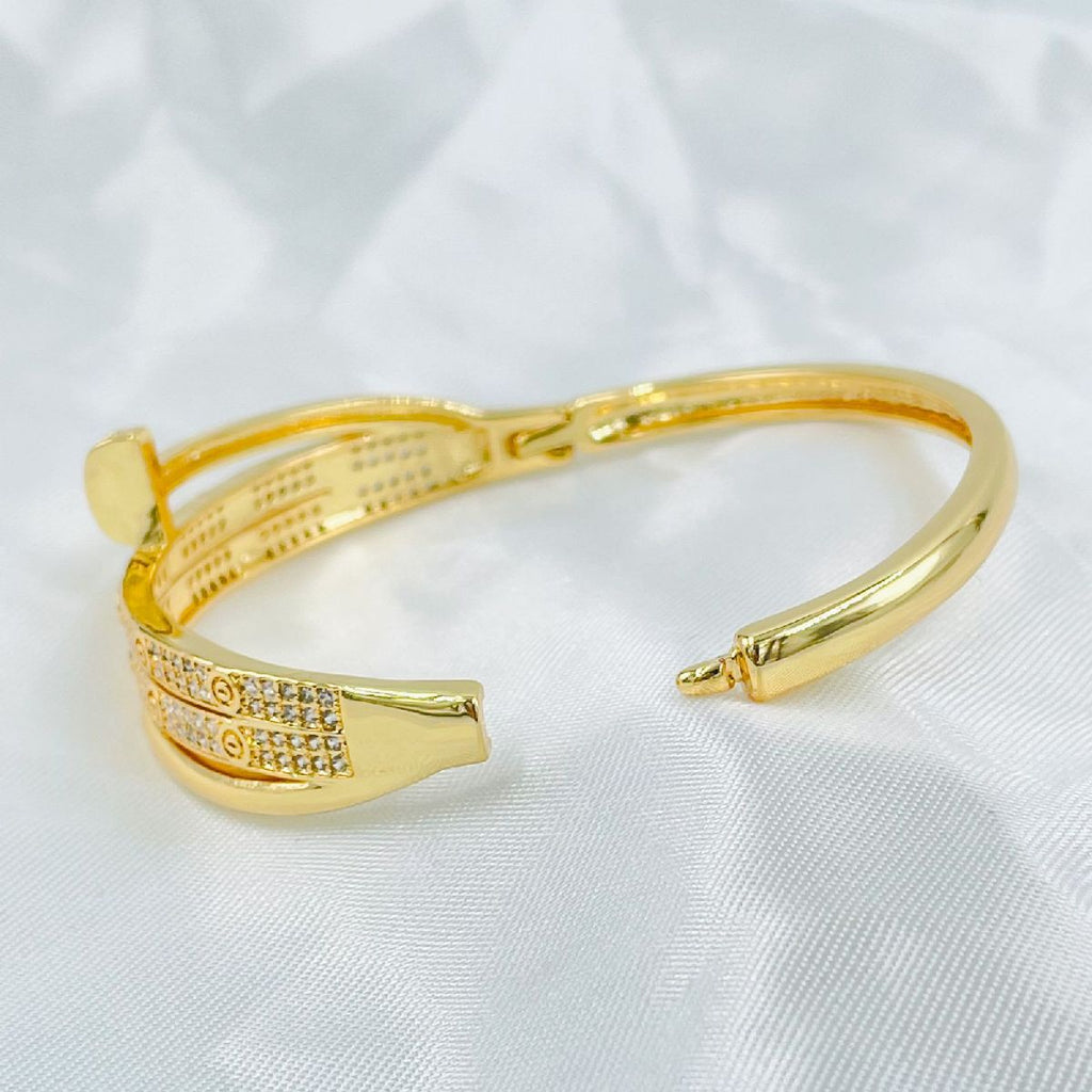 Copper Double Layer Screw Nail CZ 18K Gold Openable Kada Bracelet Bulk
