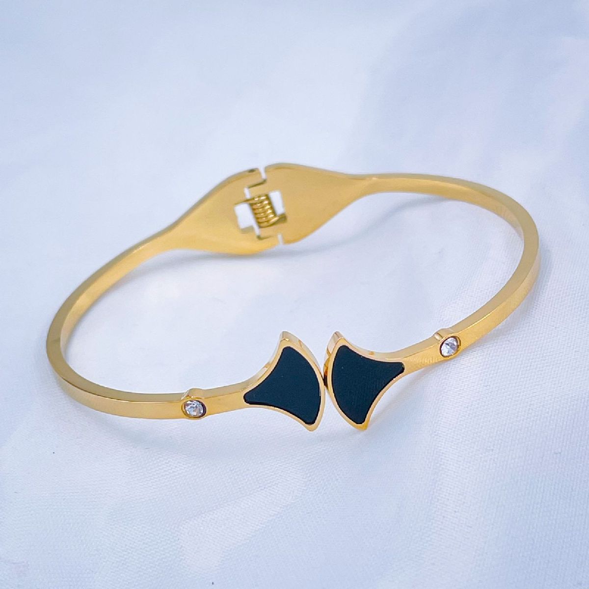 Stainless Steel Gold Black Cubic Zirconia Openable Bangle Kada Bulk