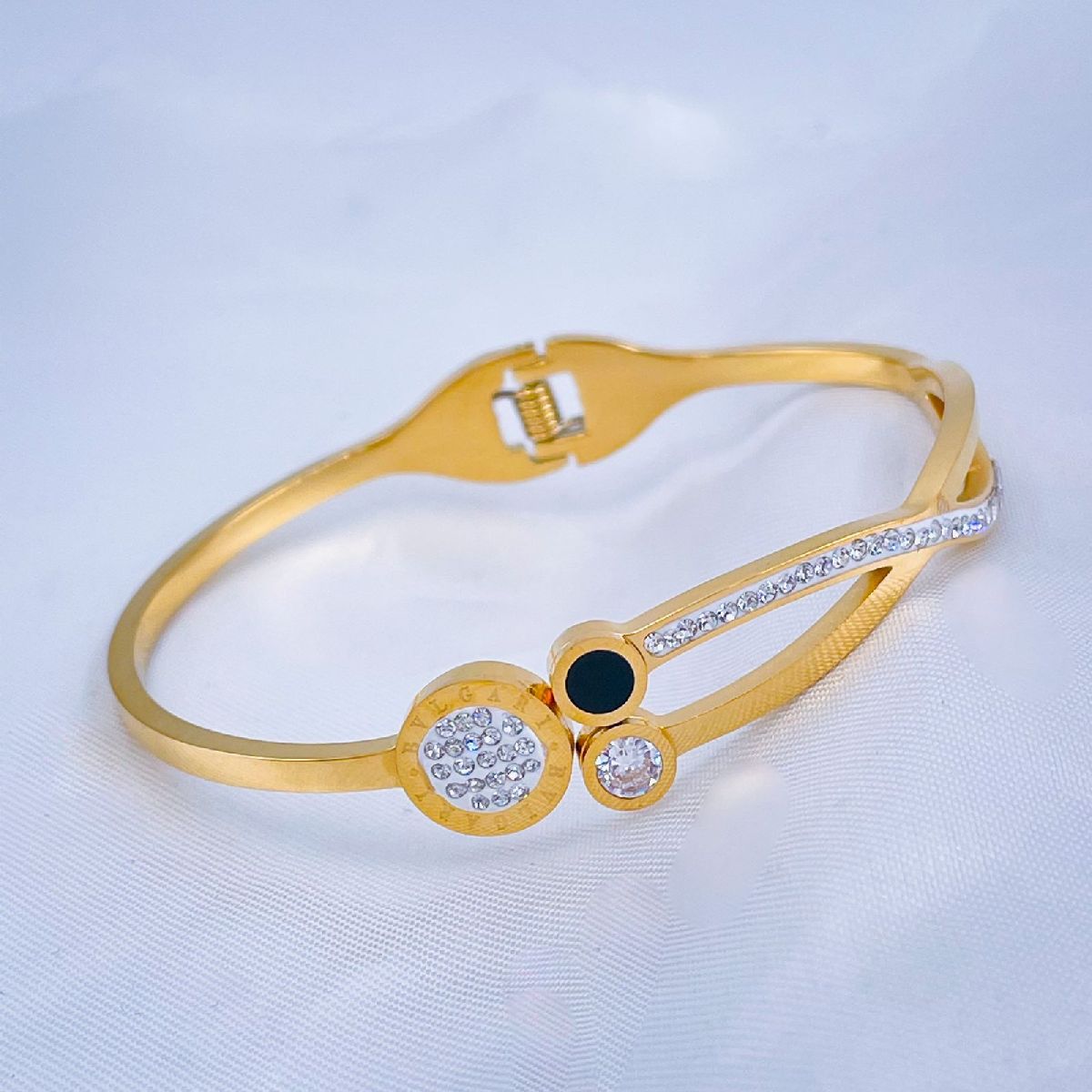 Roman Stainless Steel Black Gold CZ Openable Bangle Kada Bulk