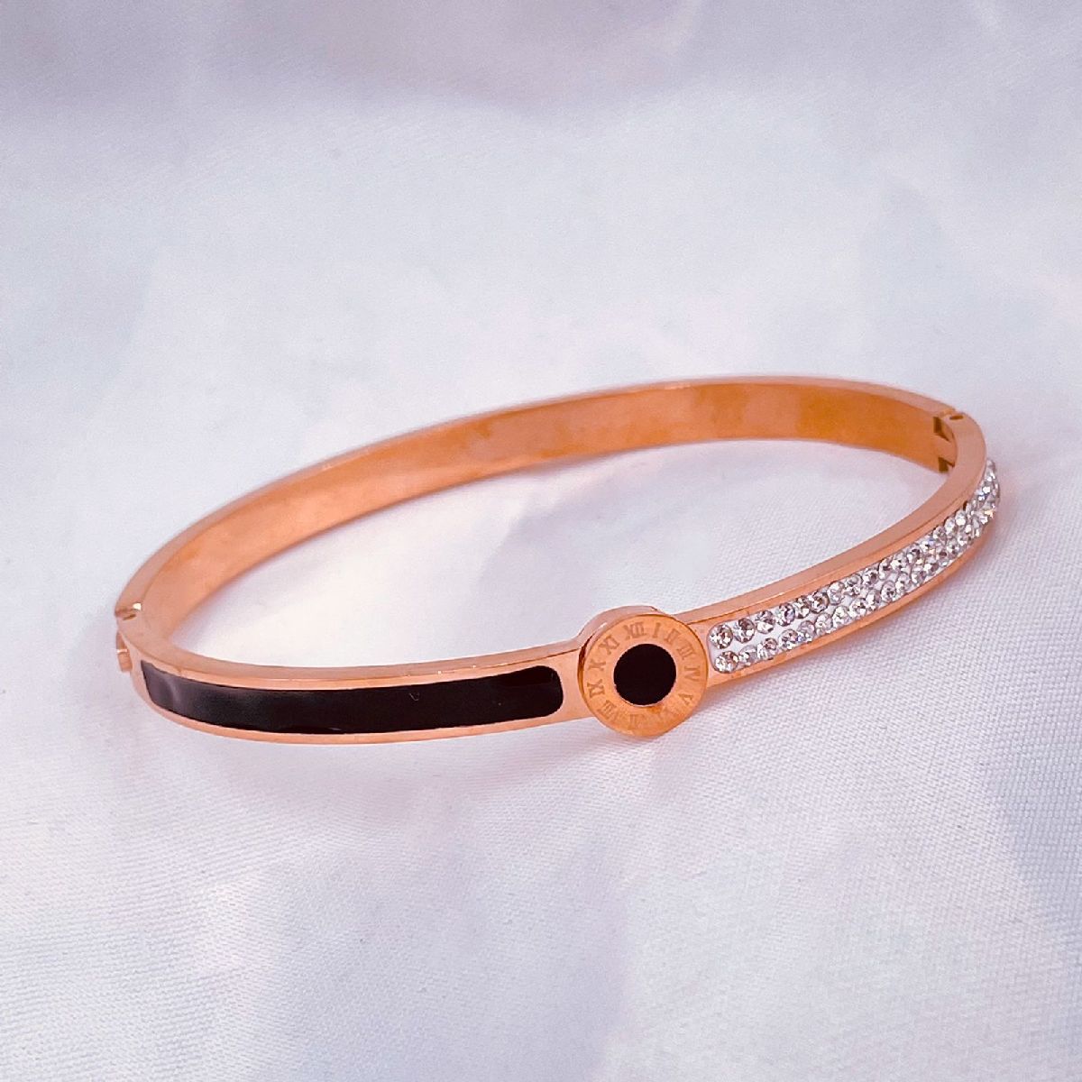 Roman Stainless Steel Black Rose Gold Cubic Zirconia Bangle Kada Bulk Main image