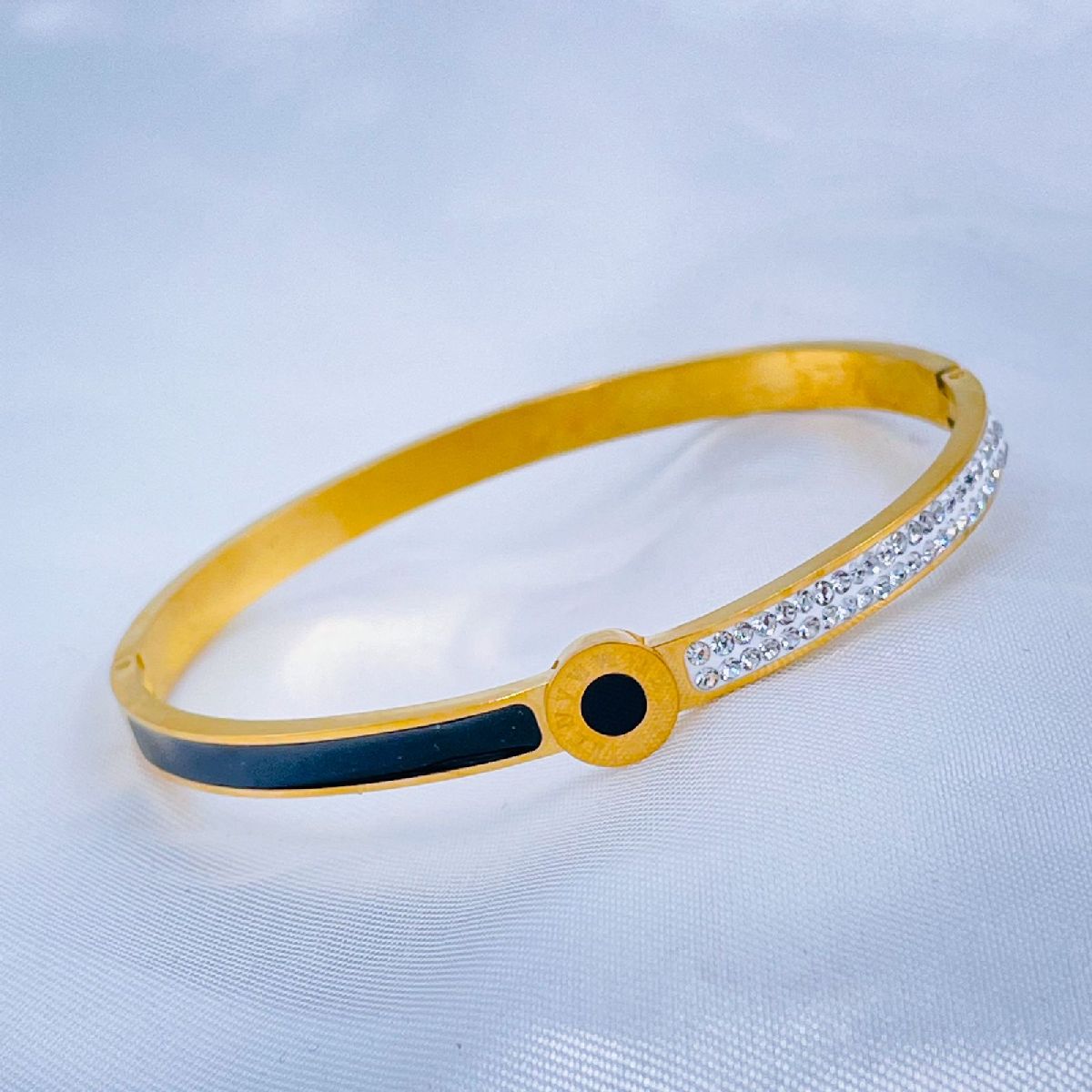 Roman Stainless Steel Black Gold Cubic Zirconia Openable Kada Bulk Main image