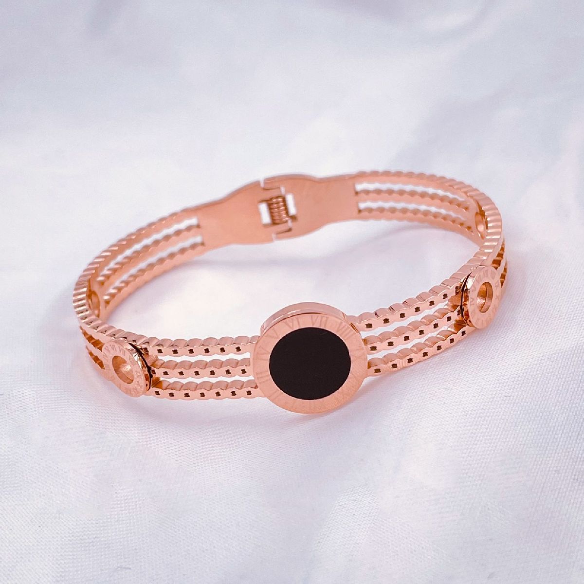 Roman Stainless Steel Black Rose Gold Openable Bangle Kada Women Bulk Main image