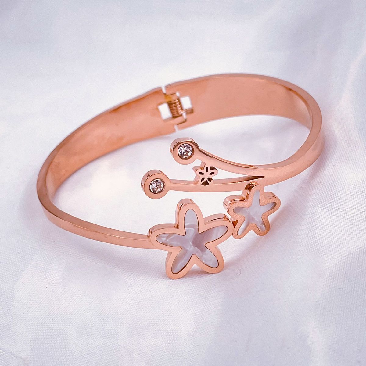 Flower Star Stainless Steel White Rose Gold CZ Bangle Kada Bulk Main image