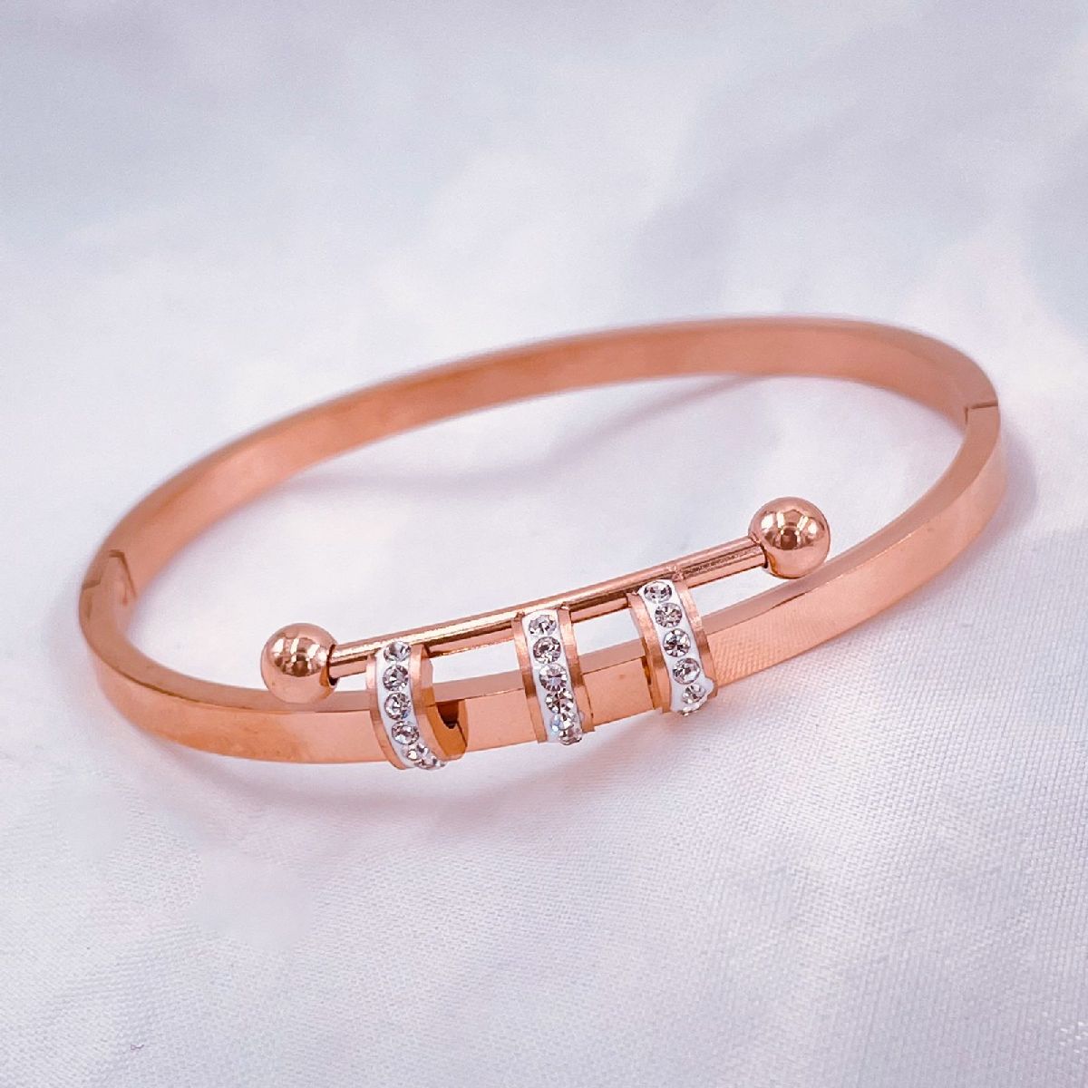 Designer Stainless Steel Rose Gold Cubic Zirconia Openable Kada Bulk Main image