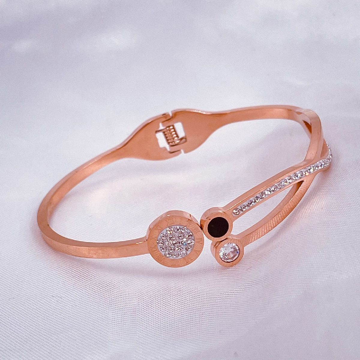 Roman Stainless Steel Black Rose Gold Cubic Zirconia Bangle Women Main image