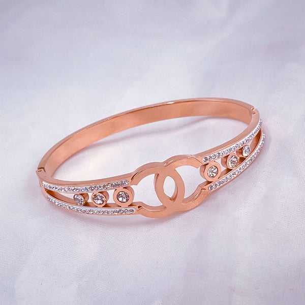 Stylish Stainless Steel Rose Gold CZ Openable Bangle Kada Bulk Main image