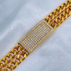 Hip Hop Iced Out Gold Rhinestone Lightning Curb Gold Bracelet Id Bulk