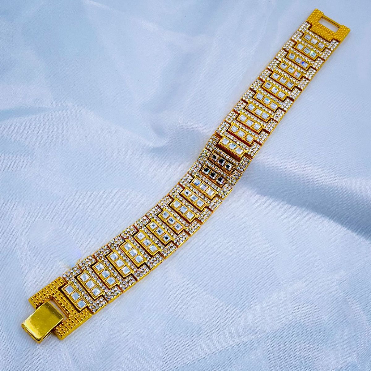 Hip Hop Iced Out Gold Rhinestone Crystal Watch Strap Wrist Band Bracelet Men Main image
