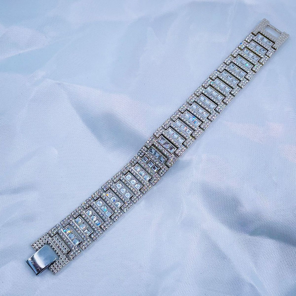 Hip Hop Iced Out Gold Rhinestone Crystal Watch Strap Wrist Band Bracelet Men
