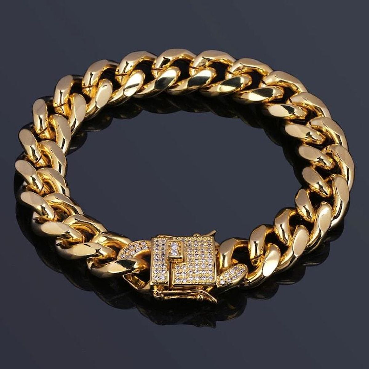 Hip Hop Iced Out Alloy Gold Rhinestone Gold Bracelet Links Men Bulk Main image