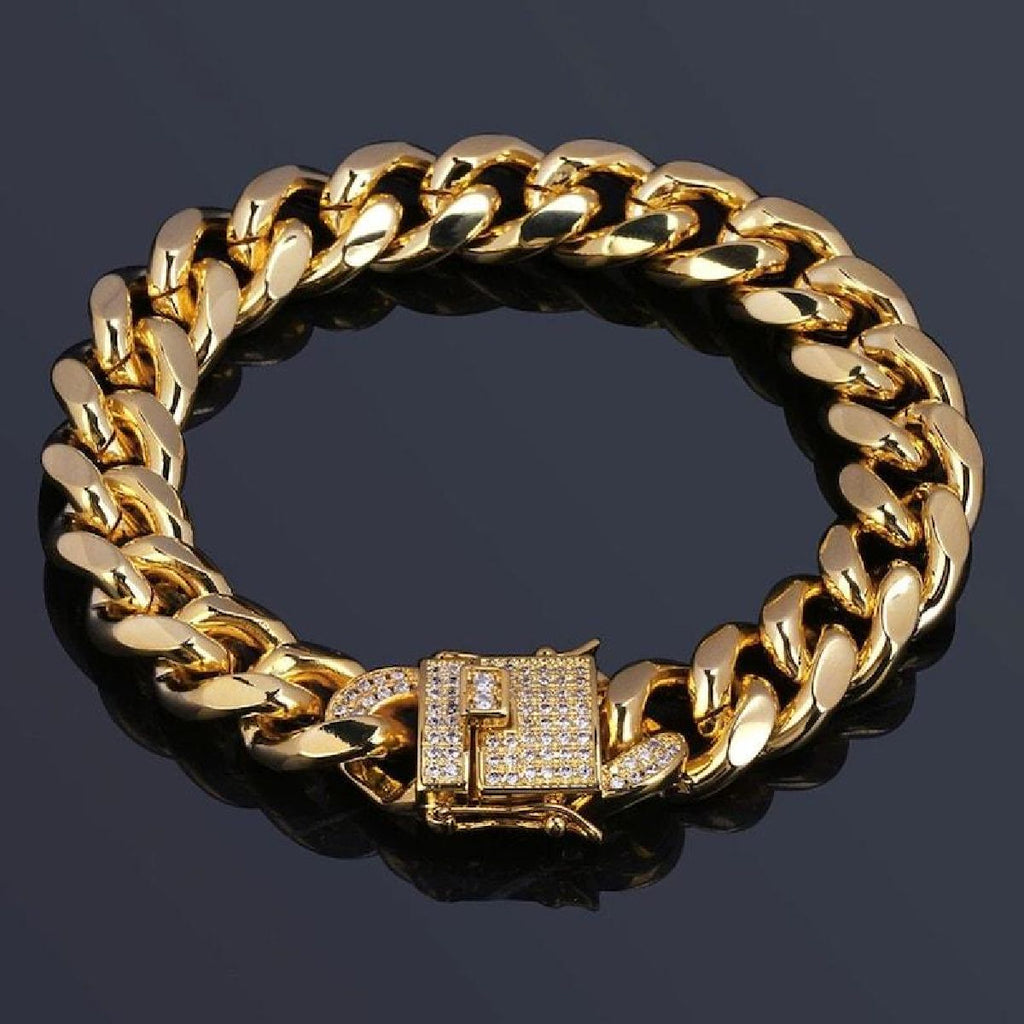 Hip Hop Iced Out Alloy Gold Rhinestone Gold Bracelet Links Men Bulk