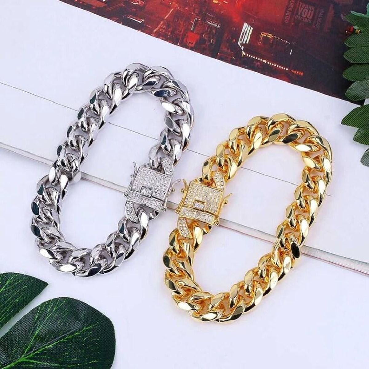 Hip Hop Iced Out Alloy Gold Rhinestone Gold Bracelet Links Men Bulk
