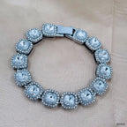 Hip Hop Iced Out Cuban Gold Cushion Cut Rhinestone Studded Alloy Bracelet Men
