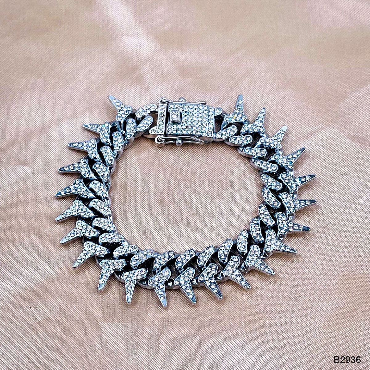 Hip Hop Iced Out Alloy Silver Rhinestone Silver Bracelet Links Bulk