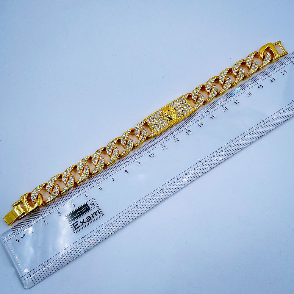 Hip Hop Iced Out Alloy Cuban Curb Gold Rhinestone Studded Chunky ID Bracelet For Men