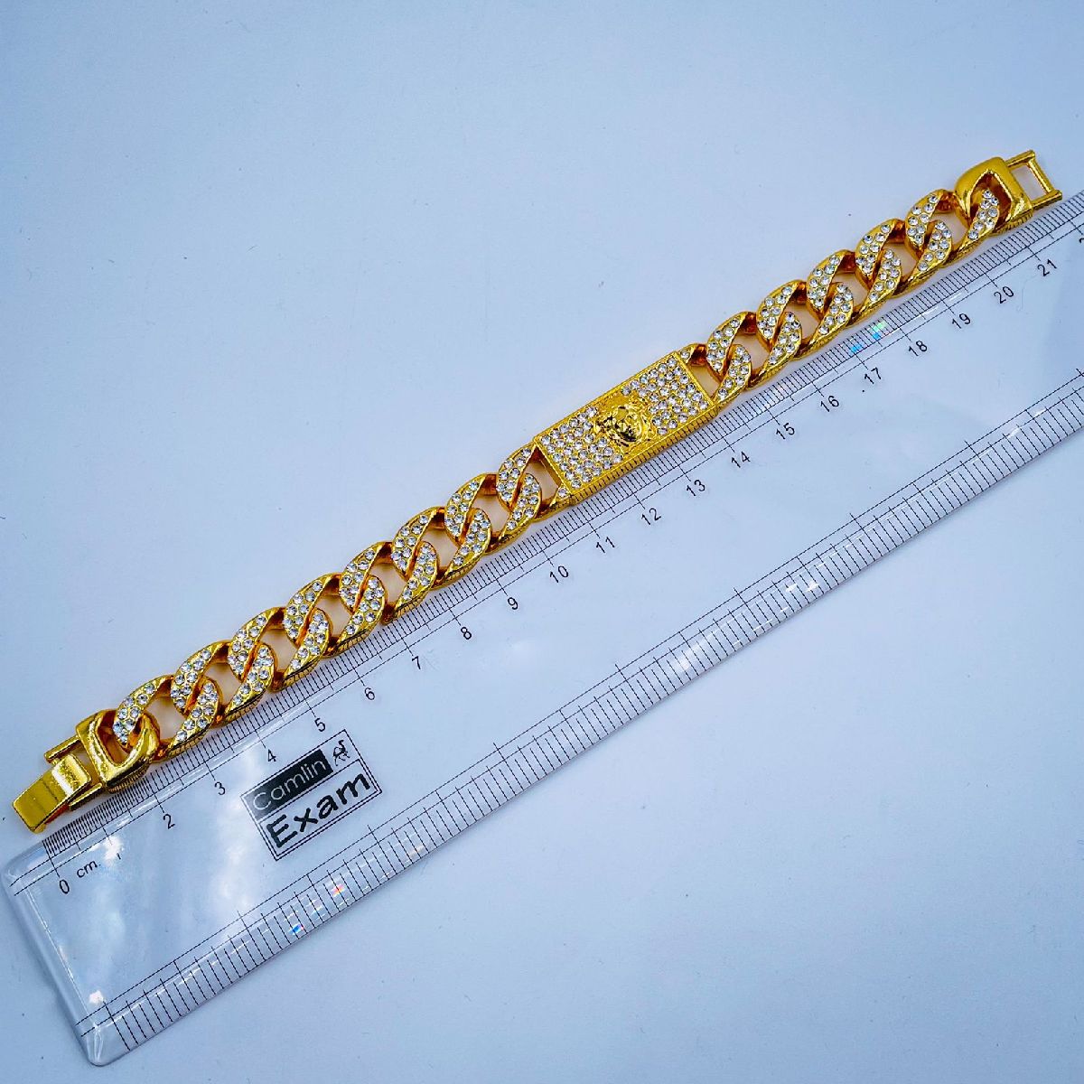 Hip Hop Iced Out Alloy Cuban Curb Gold Rhinestone Studded Chunky ID Bracelet For Men