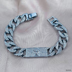 Hip Hop Iced Out Alloy Cuban Curb Gold Rhinestone Studded Chunky ID Bracelet For Men