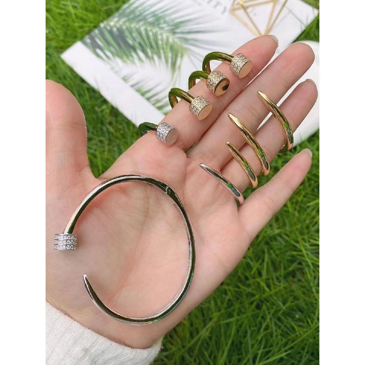 Nail Cubic Zirconia 18K Gold Copper Bangle Cuff Kada For Women Bulk