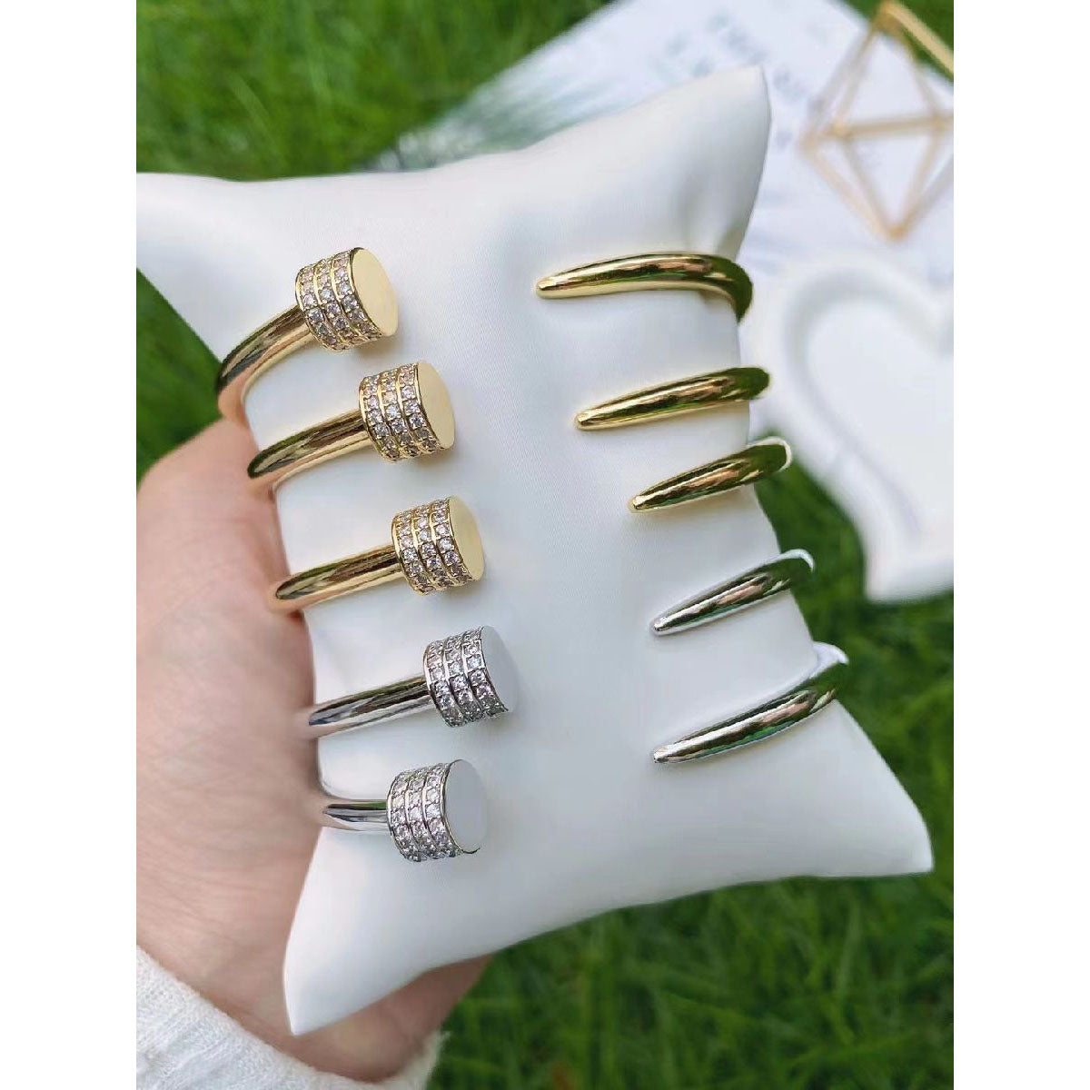 Nail Cubic Zirconia 18K Gold Copper Bangle Cuff Kada For Women Bulk