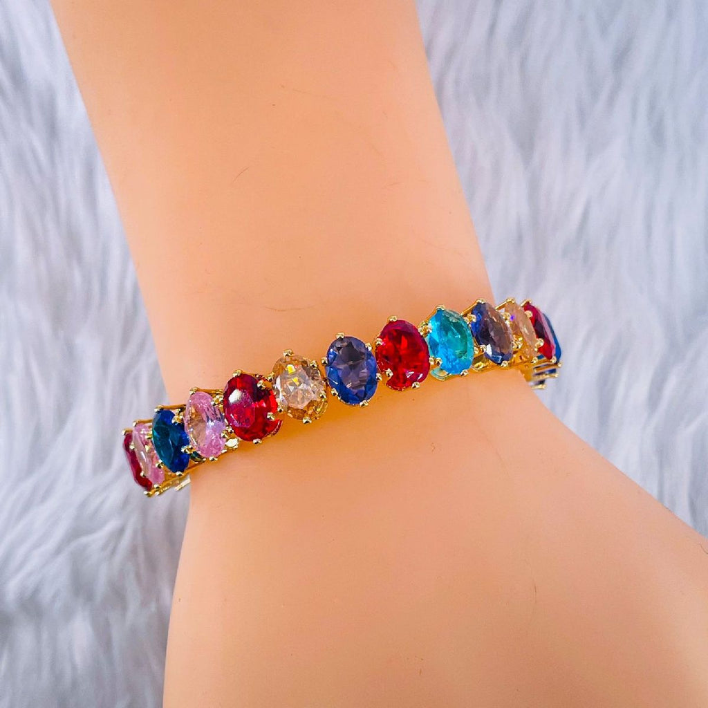 Multi Color Oval Cubic Zirconia Copper Free Size Bangle Kada Bulk
