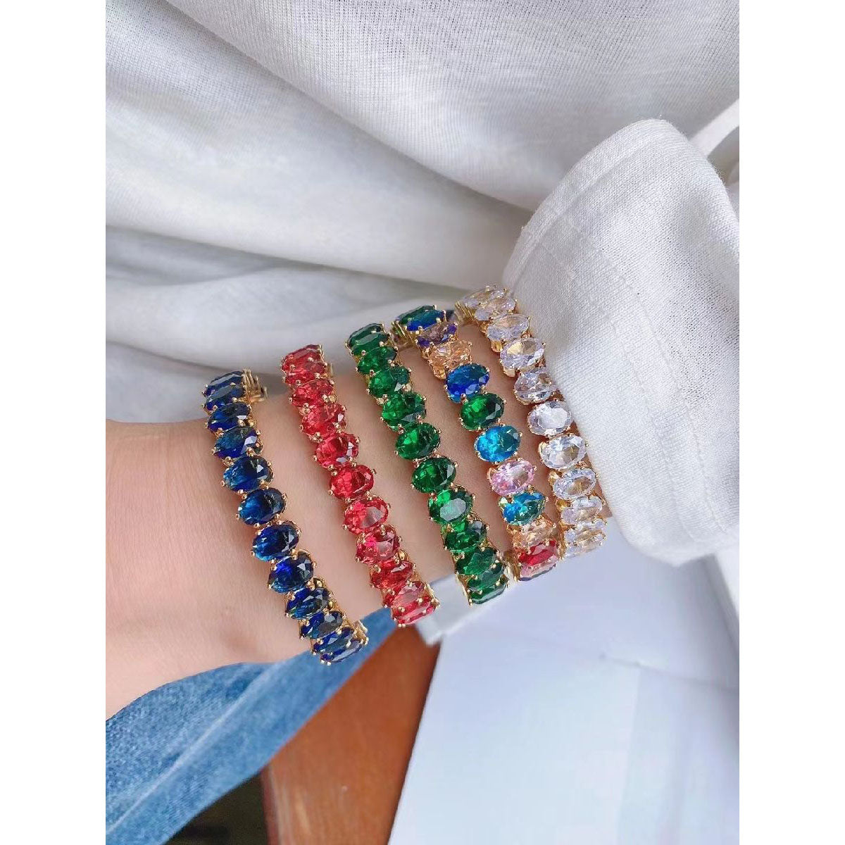 Multi Color Oval Cubic Zirconia Copper Free Size Bangle Kada Bulk