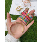 Multi Color Daisy Flower Enamel 18K Gold Copper Bangle Cuff Women Bulk