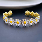 Multi Color Daisy Flower Enamel 18K Gold Copper Bangle Cuff Women Bulk