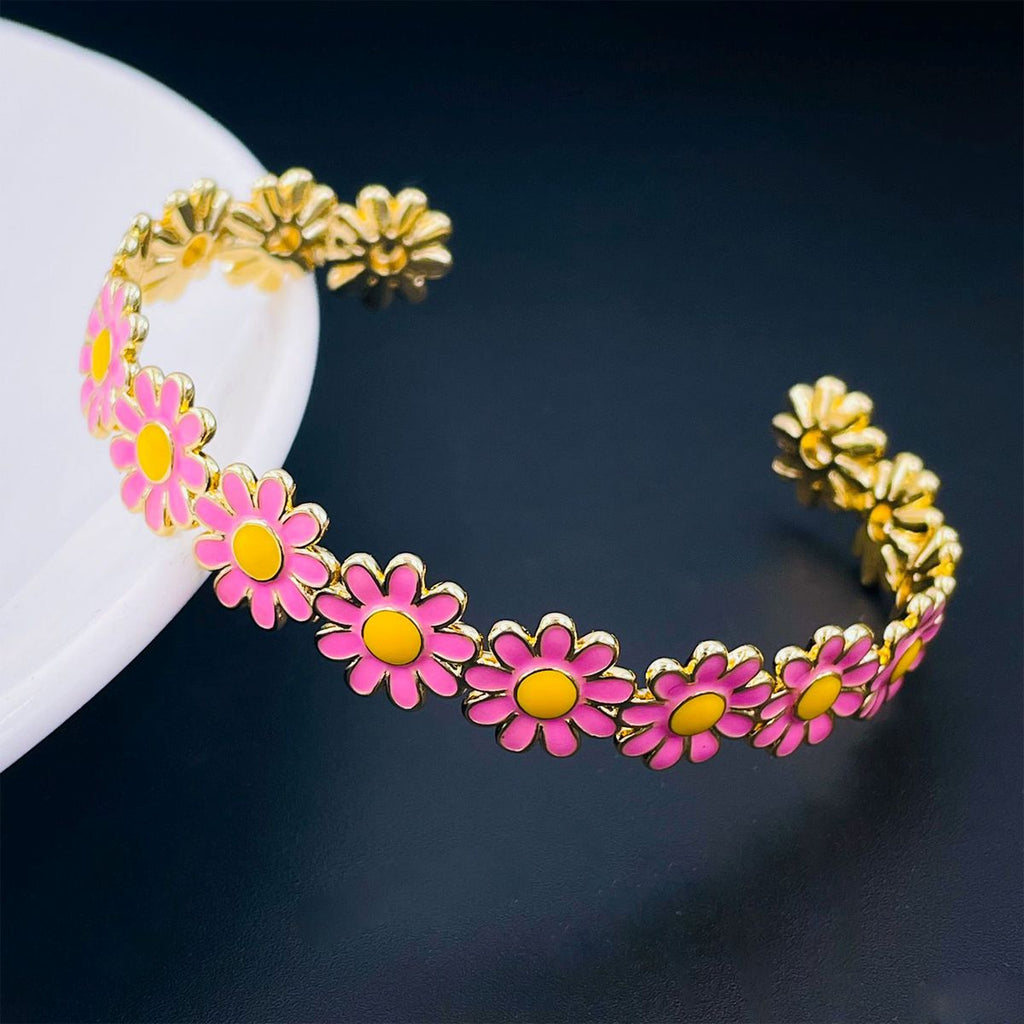 Multi Color Daisy Flower Enamel 18K Gold Copper Bangle Cuff Women Bulk