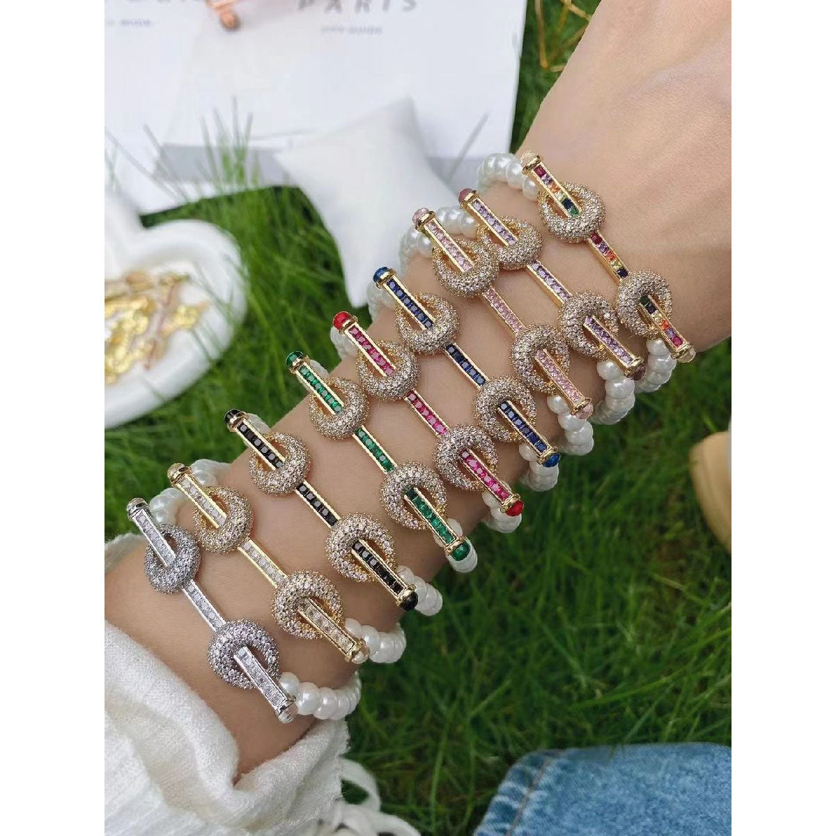 Princess White Cubic Zirconia Platinum Silver Pearl Bracelet Bulk