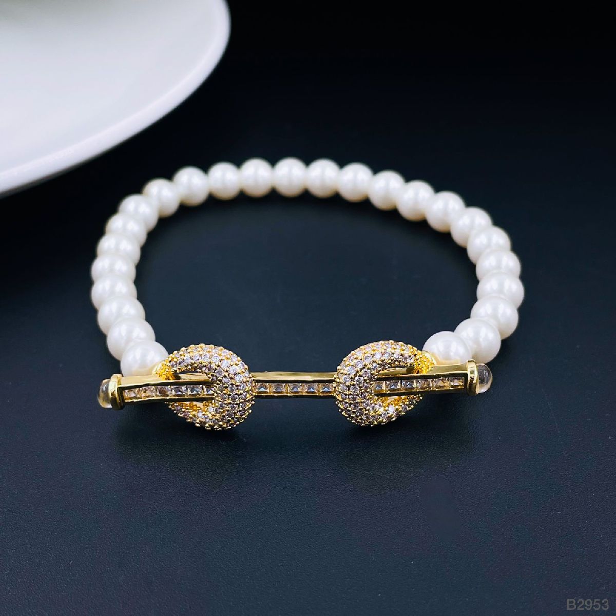 Princess White Cubic Zirconia Platinum Silver Pearl Bracelet Bulk
