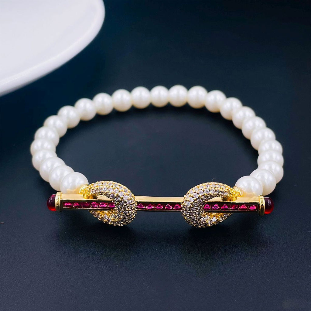 Princess White Cubic Zirconia Platinum Silver Pearl Bracelet Bulk