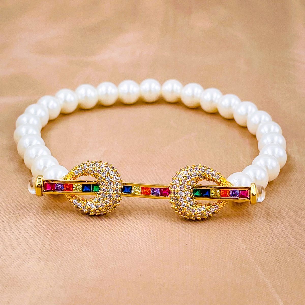 Princess White Cubic Zirconia Platinum Silver Pearl Bracelet Bulk