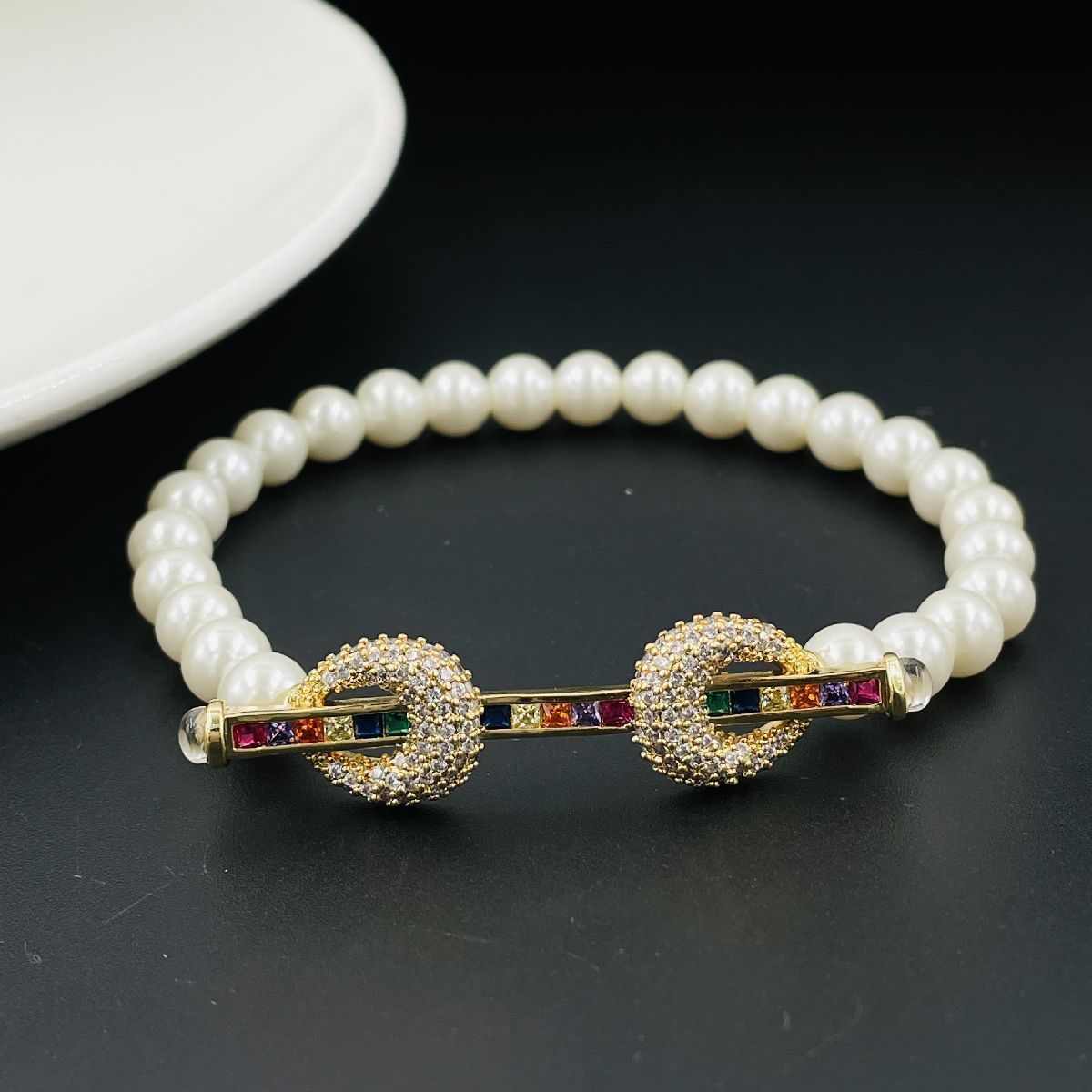 Princess White Cubic Zirconia Platinum Silver Pearl Bracelet Bulk
