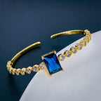 Emerald Cut Blue Cubic Zirconia 18K Gold Copper Bangle Cuff Women Bulk