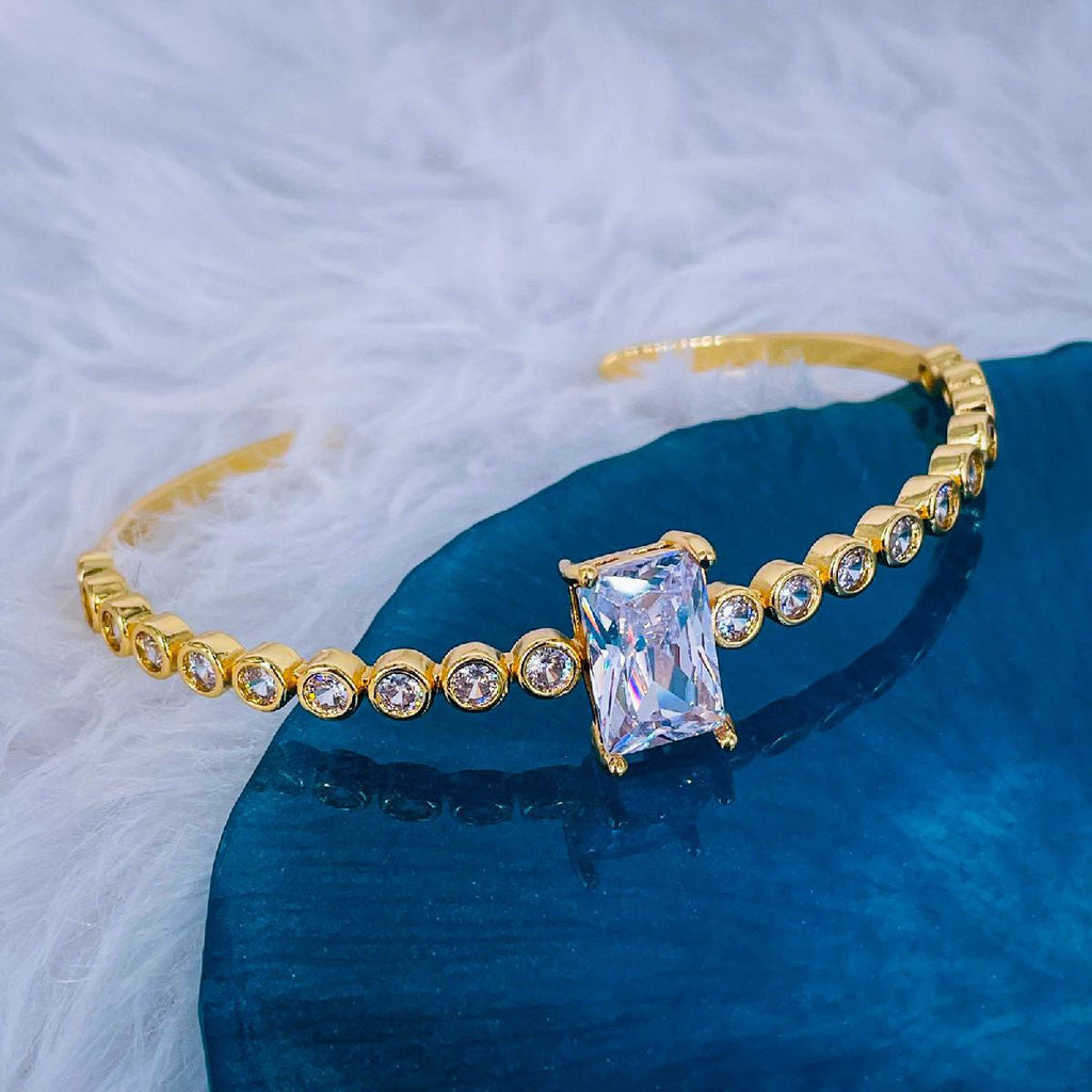 Emerald Cut Blue Cubic Zirconia 18K Gold Copper Bangle Cuff Women Bulk