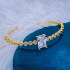 Emerald Cut Blue Cubic Zirconia 18K Gold Copper Bangle Cuff Women Bulk