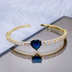 Heart Love Blue Cubic Zirconia 18K Gold Copper Bangle Cuff Women Bulk