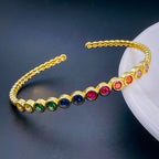 Rainbow Multi Colour CZ 18K Gold Copper Bangle Cuff Kada Bulk