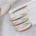 Rainbow Multi Colour CZ 18K Gold Copper Bangle Cuff Kada Bulk