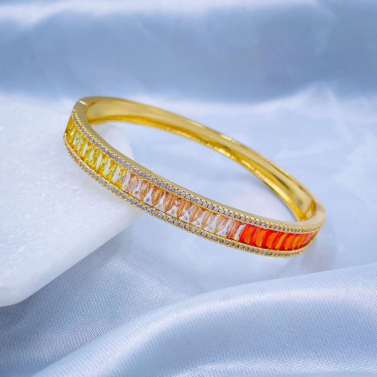 Graduating Shades Orange Pink Zircon Gold Openable Bangle Kada Bulk Main image
