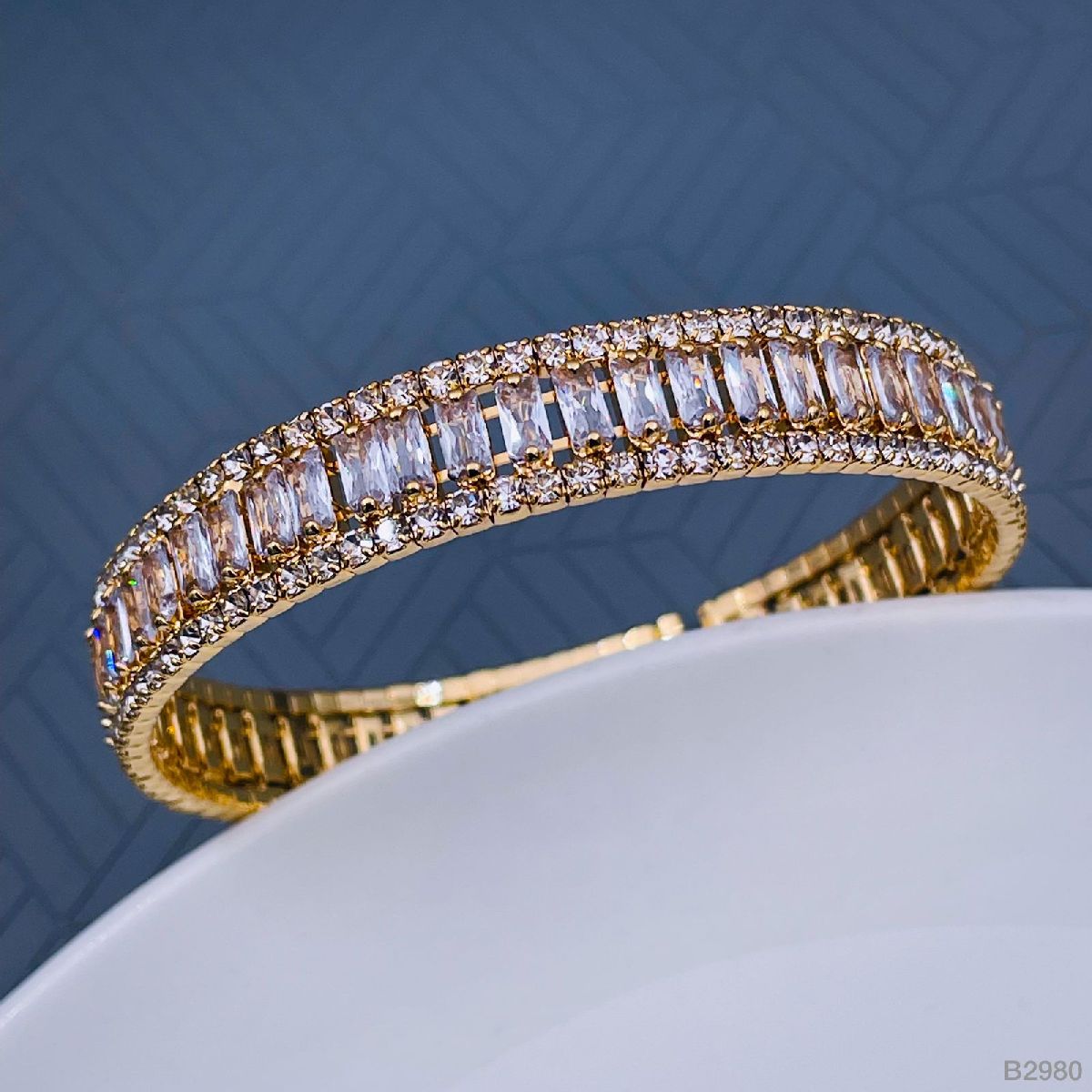 Multi Colour Copper Baguette CZ 18K Gold Cuff Kada Bangle Bulk