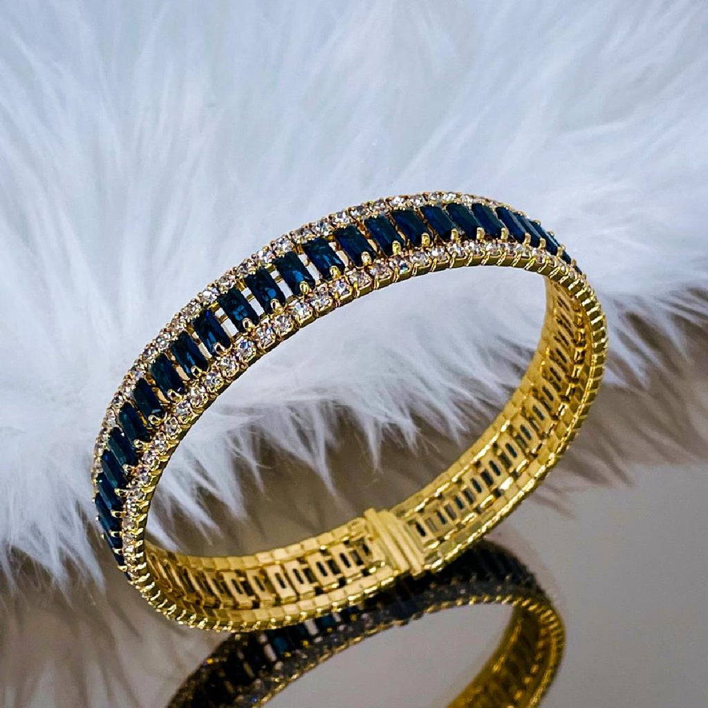 Multi Colour Copper Baguette CZ 18K Gold Cuff Kada Bangle Bulk