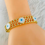 Evil Eye Dual Layer Curb Mother Of Pearl Gold Bangle Cuff Kada Bulk