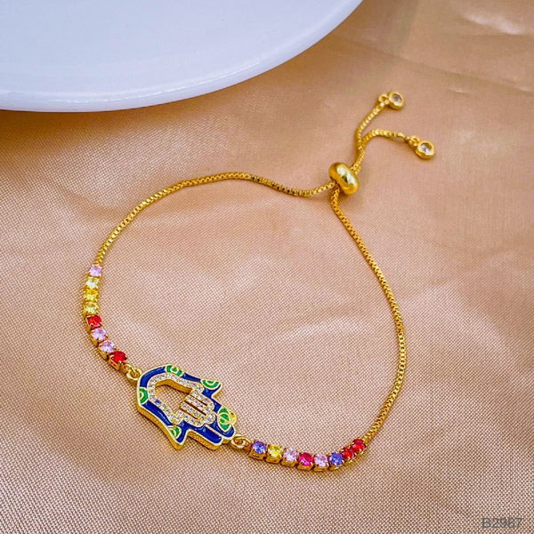 Hamsa Copper Multicolour Gold CZ Adjustable Slider Bracelet Bulk Main image