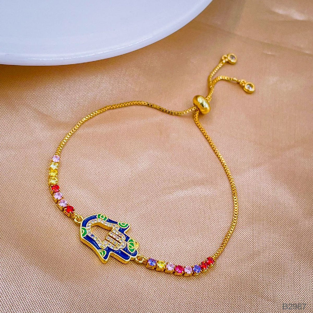 Hamsa Copper Multicolour Gold CZ Adjustable Slider Bracelet Bulk