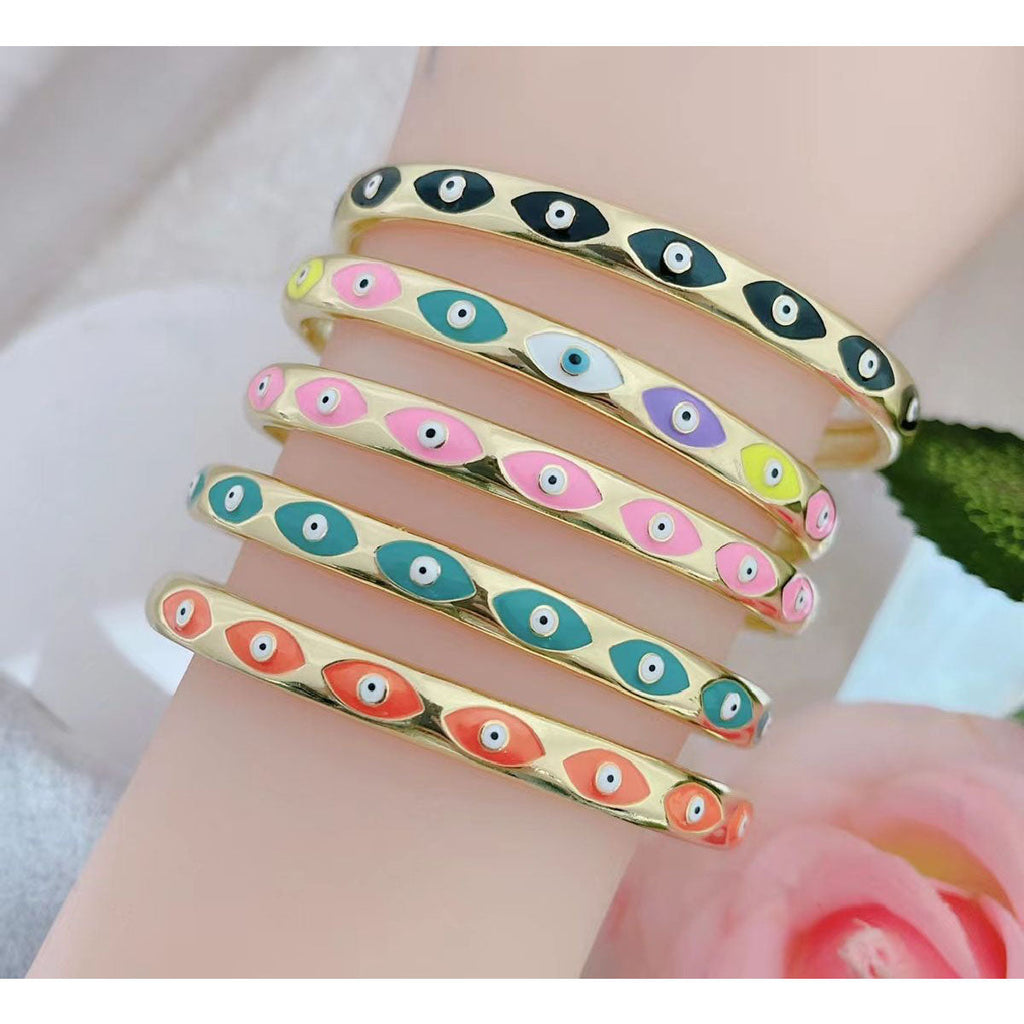Copper Multi Colour Evil Eye Enamel 18K Gold Bangle Cuff Kada Bulk
